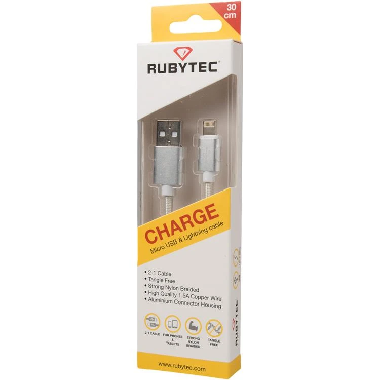 Rubytec Charge Micro Usb & Lightning Cable Silver 4 Rubytec Charge Micro Usb & Lightning Cable Silver - Afbeelding 4